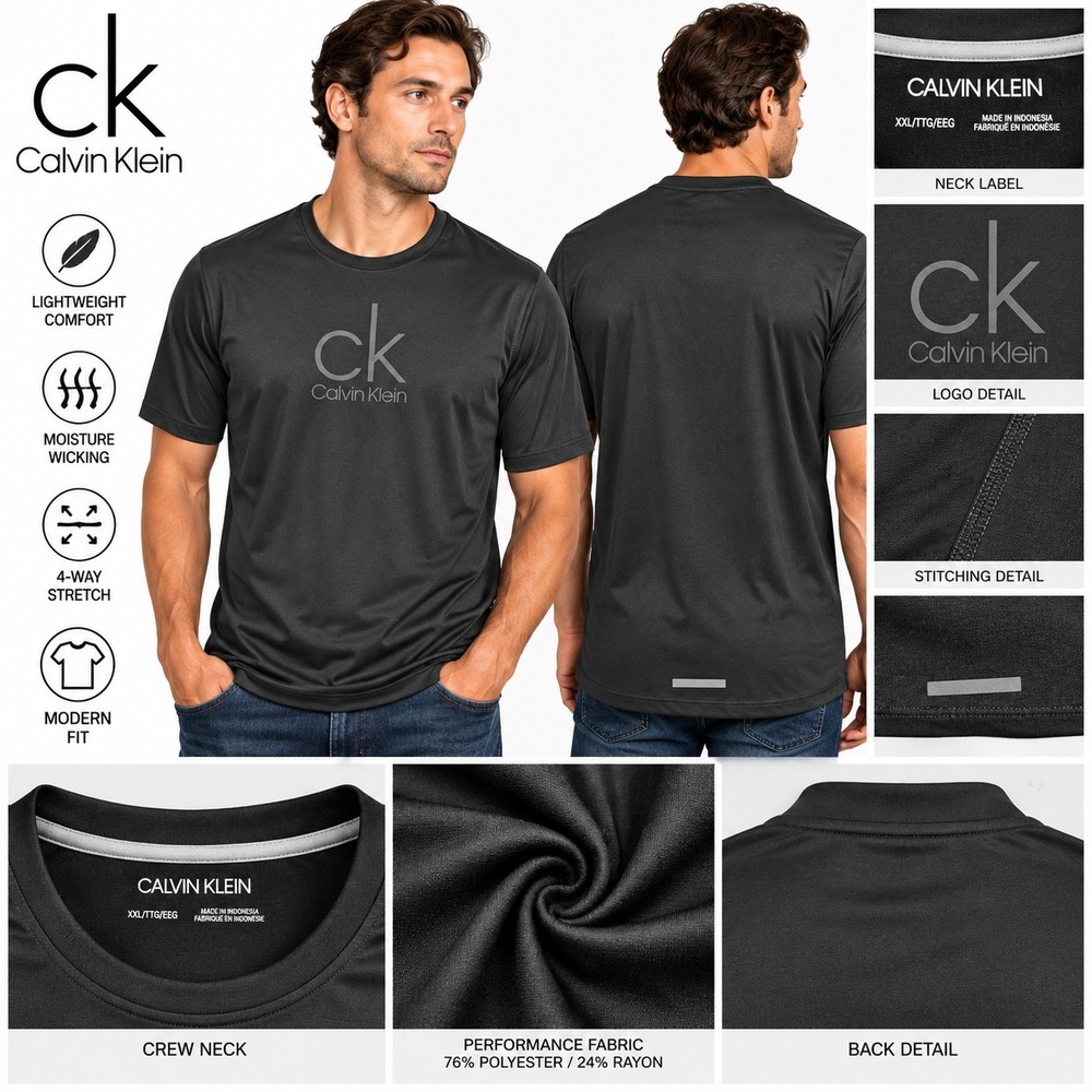 Calvin Klein Shirt Men's XXL Black CK Big Logo Short Sleeve Performance T-Shirt